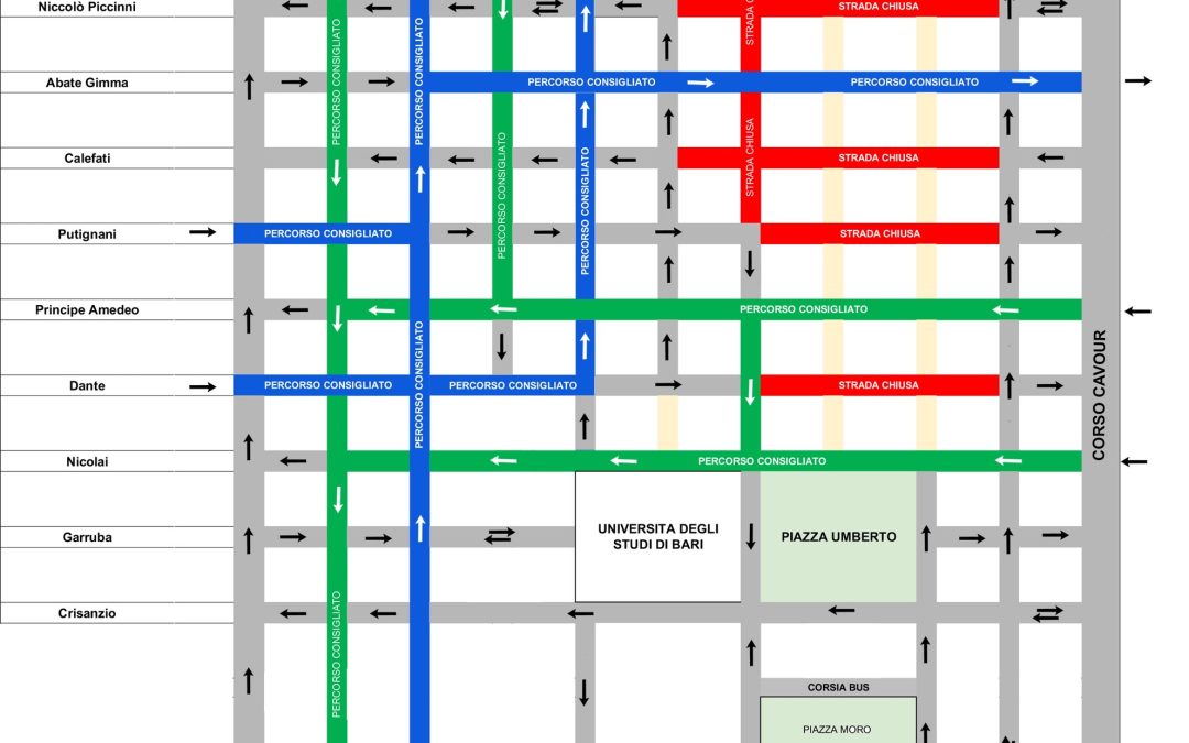 Riqualificazione via Argiro e BRT, Il punto sui cantieri nel centro murattiano con le informazioni utili e i percorsi consigliati